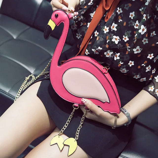 Flamingo torby na ramię z łańcuszkami tanie damskie torby O różowy ptak Bolsas Feminina Sac De Plage Flamingo tania skórzana torebka