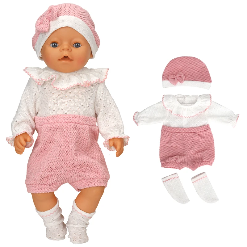 Doll Clothes 40cm BabyDoll Boy Blue Rompers Socks Hat Set for 40 Cm Reborn Baby Doll Wears