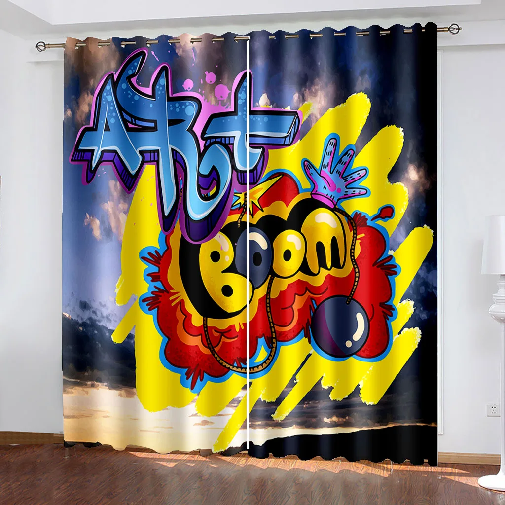 Urban Graffiti Blackout Curtains Decor for Kids Bedroom Window Curtains Living Room Drapes Decor Cortinas Para La Sala カーテン