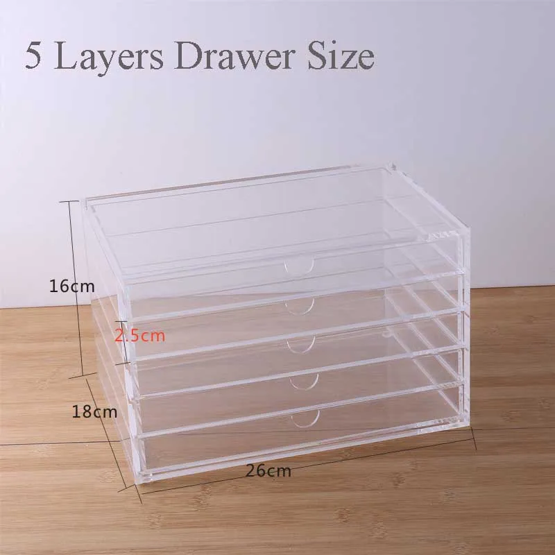 5Layer Acrylic Transparent Plastic  MakeUp Storage Box Dress Table Dustproof Ring Jewelry Earring Necklace Drawer Display Holder