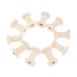 10 Pcs Natural Wooden Empty Thread Spools Cylinder Needlework Manual Crafts Wood Bobbins Reels Organizer for Ribbon Sewing Tools