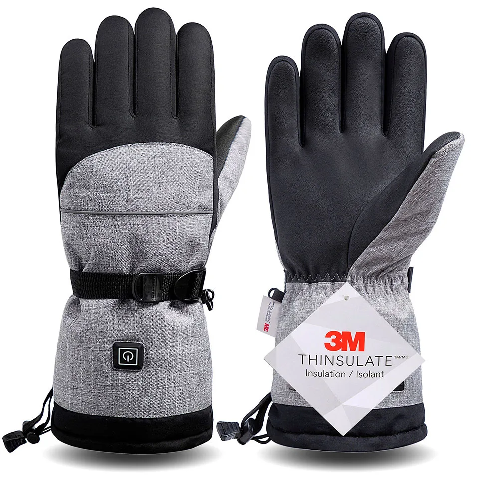 GOBYGO-guantes de esquí con calefacción eléctrica para hombre y mujer, manoplas impermeables a prueba de viento para Snowboard y esquí