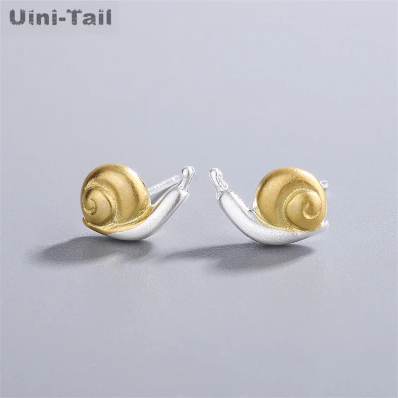 Uini-tail-pendientes de plata tibetana con dibujos animados, aretes de caracol, personalidad, temperamento dulce, ED104, 925