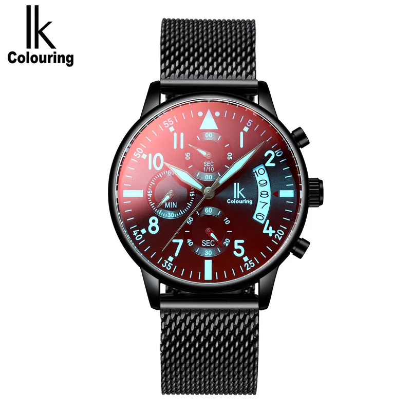 IK Coloring Watch for Men Stainless Steel Luminous Calendar Leather Men Quartz Wristwatches Relogio Masculino Clock