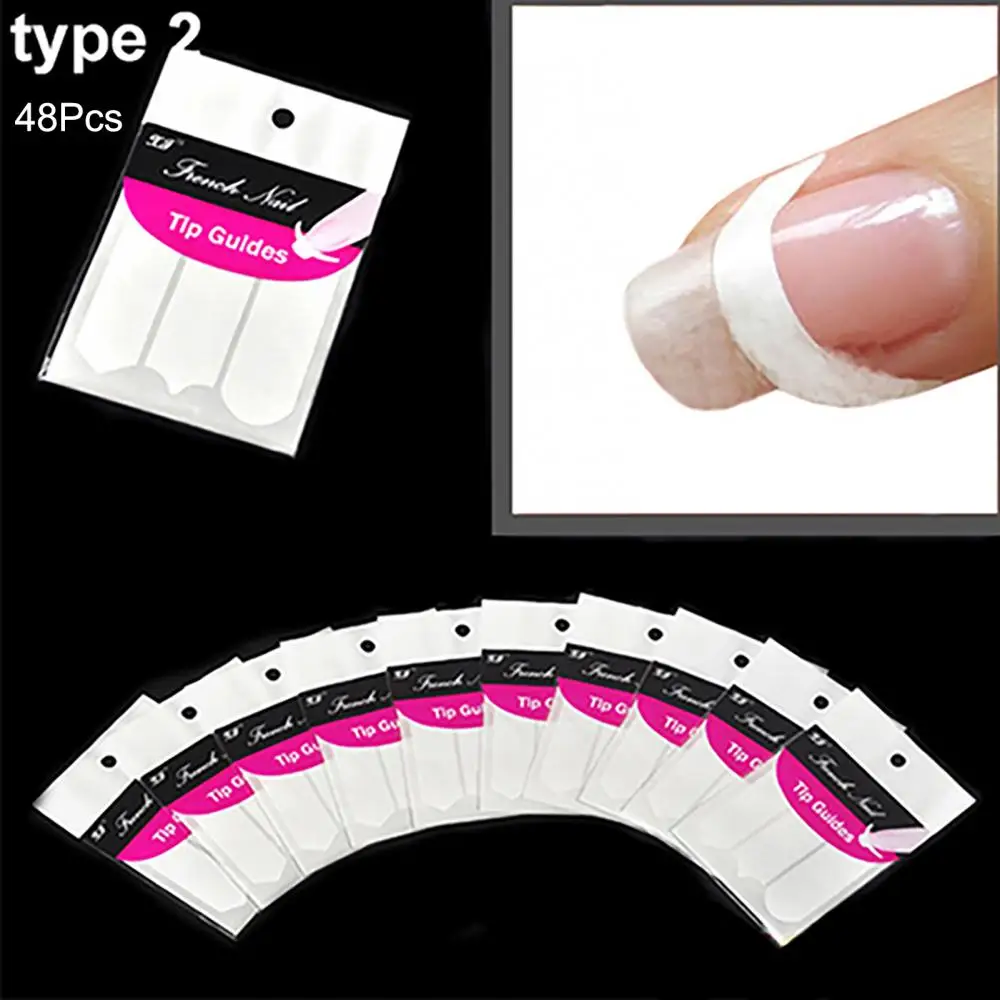 48Pcs French Nail Stick Stencil Design Nail Art Form Fringe Guides Manicure DIY Stickers Nail Tips Decor French Style