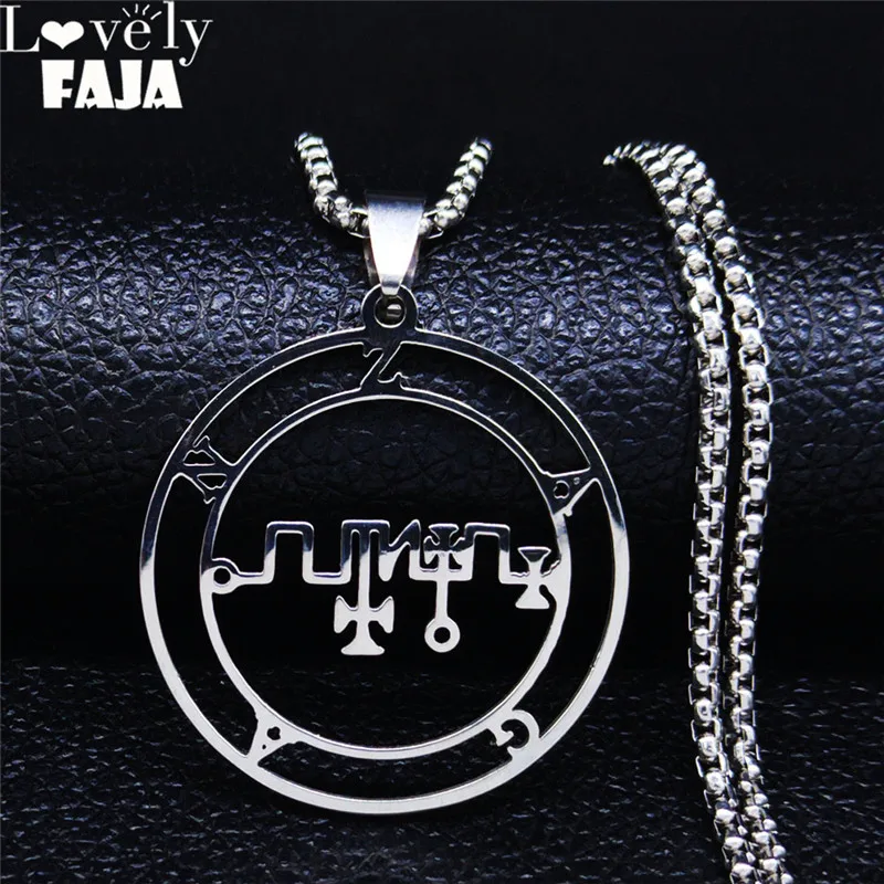 Stainless Steel Demon Seal Statement Necklace Silver Color Satan ZAGAN for Necklace Men/Women Jewelry colgante mujer N1340S03