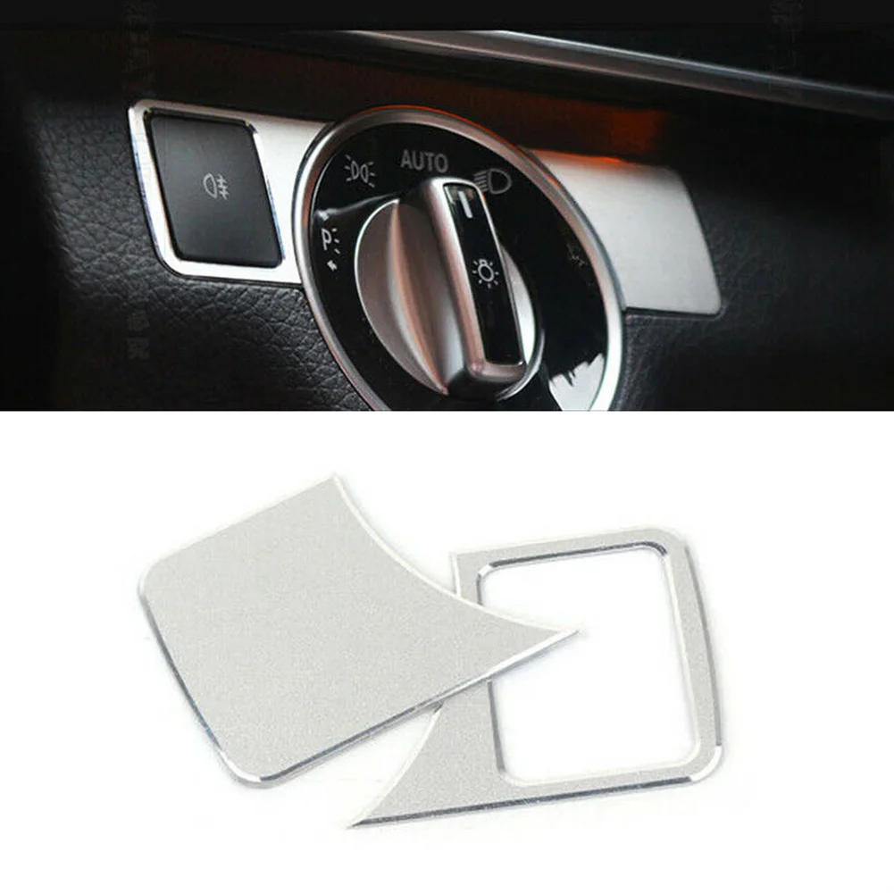 2pc Head Light Switch Button Cover Trim Aluminum Alloy Silver For Mercedes Benz ML W166 /GL X166 2012-2015