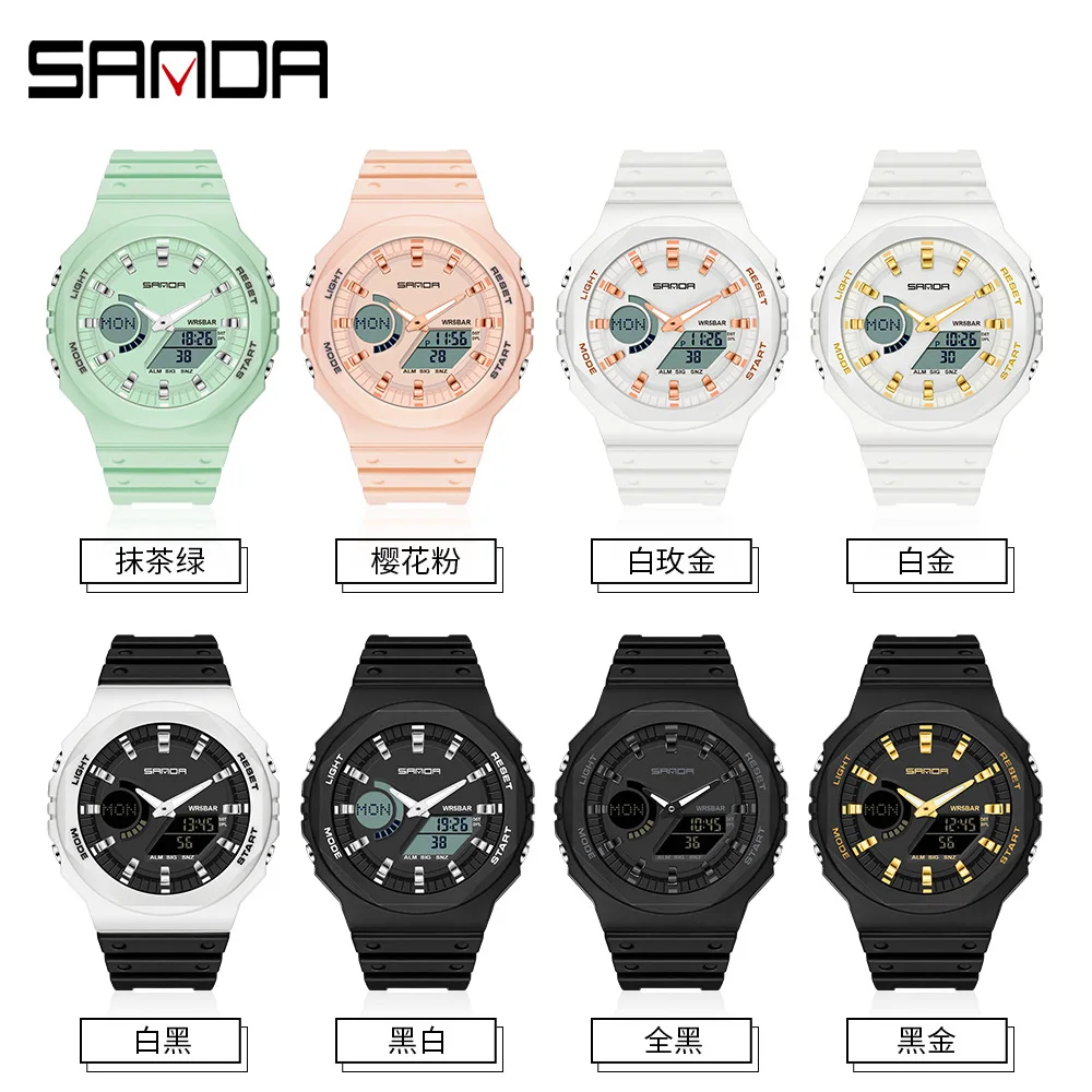 Waterproof Sports Watches For Men Women Fashion Octagonal Outline Electronic Wristwatch Acrylic Mirror Dual Display Daily Clock