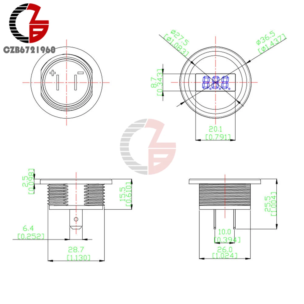 DC 5V-48V Car Digital Voltmeter 5V 12V 24V 36V 48V Car Voltage Meter Auto Motorcycle Volt Detector Battery Capacity Tester Panel