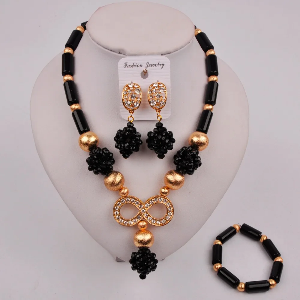 

Black Crystal Column New African Wedding Celebration Banquet Woman Jewelry Nigerian Wedding Bride Wedding Jewelry Set LS-47