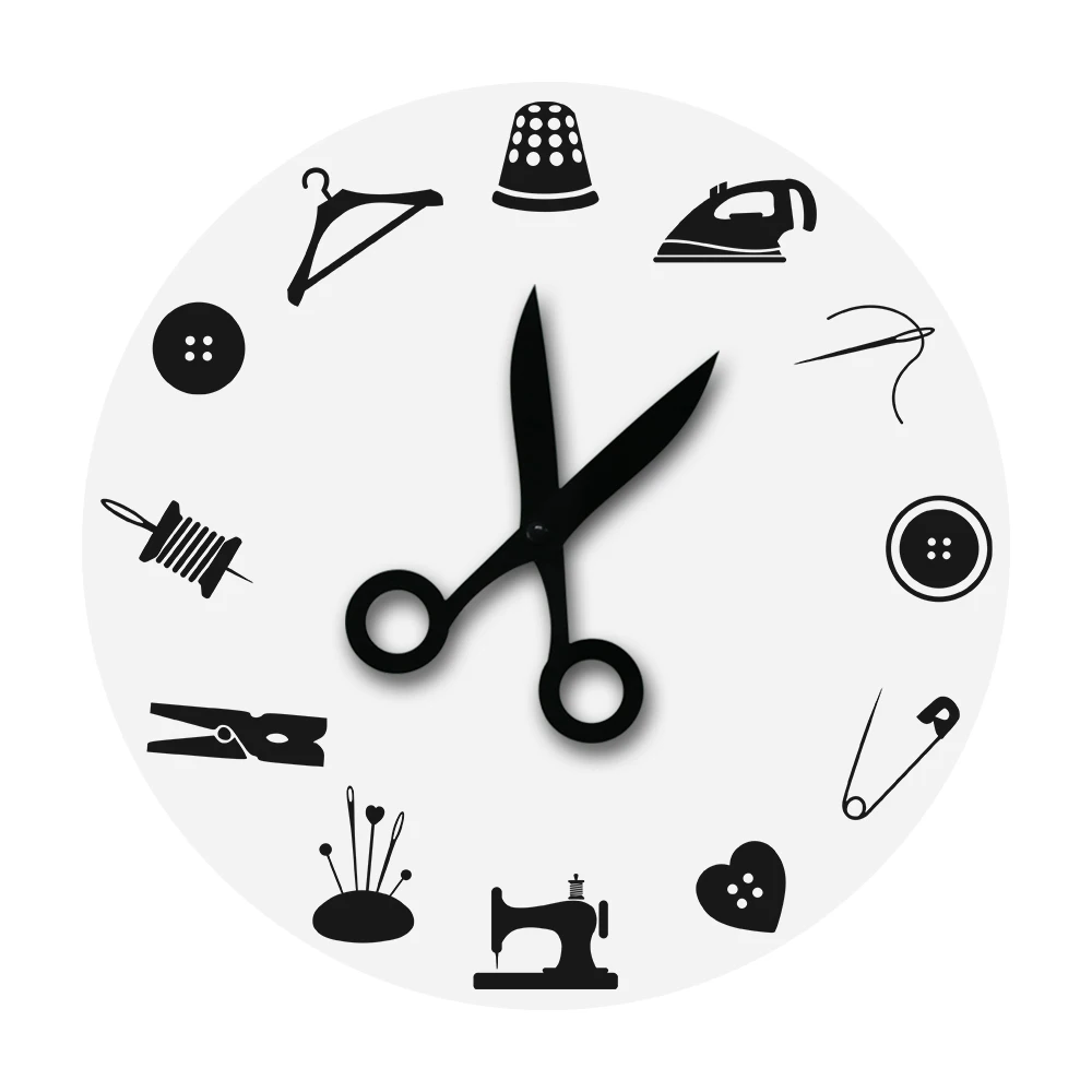 Sewing Tools Tailor Wall Clock For Craft Room Scissor Design Fashion Designer Sewer Home Décor Seamstress Silent Wall Clock