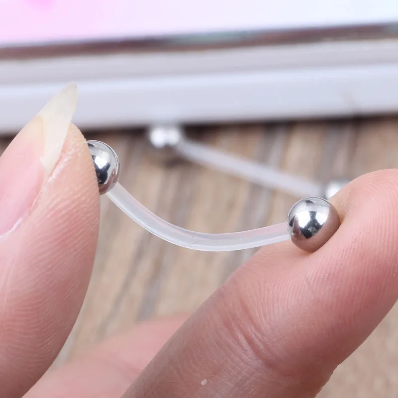 2 Pieces/lot 14G Stainless Steel Ball Clear Soft Tongue Ring Tragus Earring Industrial Barbell Nipple Body Piercing пирсинг