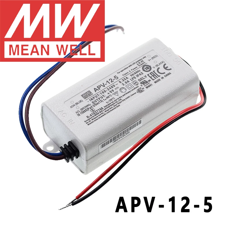 Original Mean Well APV-12 Series meanwell 5V/12V/15V/24V Constant Voltage design 12W Single Output LED Switching Power Supply