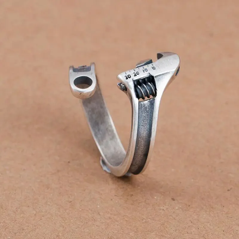 New Fashion Personality Retro Wrench Opening Adjustable Size High Quality Metal Ring Men\\\\\'s Hip Hop Rock Party Jewelry Gift