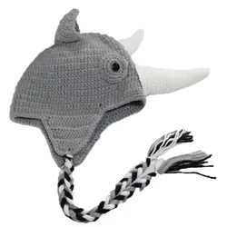 BomHCS Knitted Beanie Hats Rhinoceros Horn Earmuff Braids Cosplay Handmade Caps
