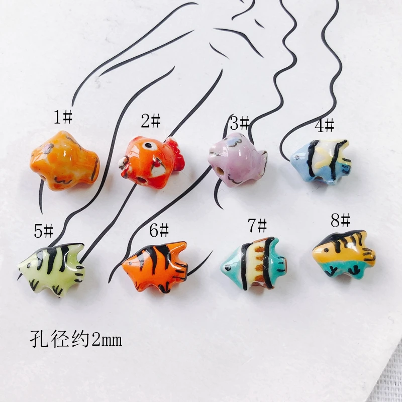 DIY jewelry accessories wholesale cute colorful fish ceramic loose beads hand drawn pendant earring materials