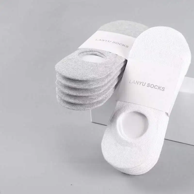 5 Pairs/Lot New Cotton Men Invisible Socks Men Sock Slippers Silicone Soft Breathable Sweat absorpt Anti-skid Solid Summer Socks