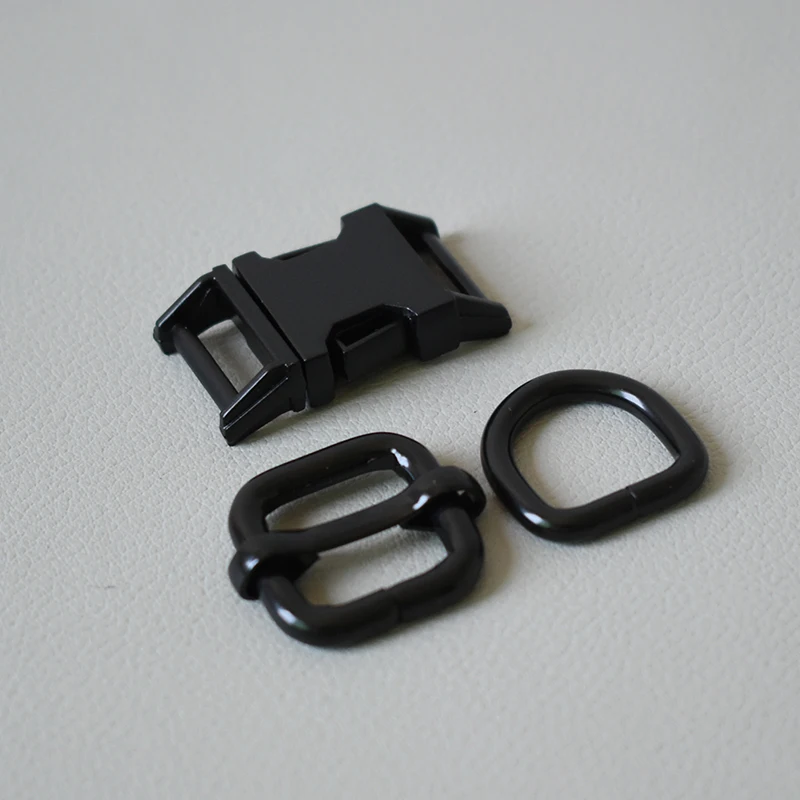 10  sets  black metal slider renegade buckle D ring 15mm strap for pet dog collar harness sewing accessories