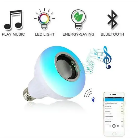 Smart Music Bulb Led Speaker Lamp 12W E27 RGBW Wireless Bluetooth Dimmable LED Bulb Light with 24 Keys Remote Control