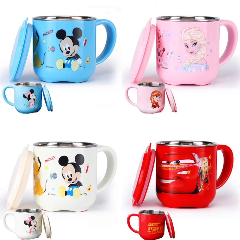 

Disney 250ML Baby Kids Milk Cup Cartoon Creative Drink Water Cups Baby Training Learn Drinkware Juice Cup Stainless Steel Mugs