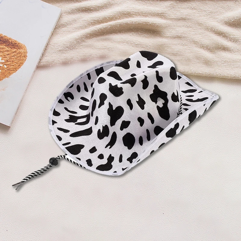 Cowboy Hat Cow Print Cowboy Hat Performance Hat Party Celebration Hat for Cosplay Costume Christmas Party, White Black