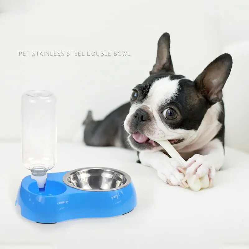 

Double Dog Cat Dispenser Bowls Premium Detachable Stainless Steel Pet No-Spill Food Water Feeder Automatic Gravity Bottle Holder