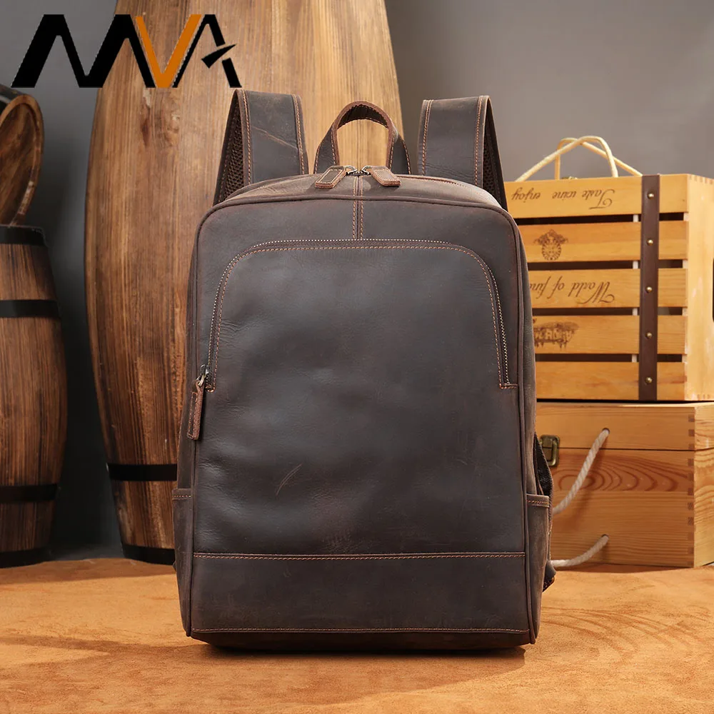 

MVA Male Backpack Crazy Horse Genuine Leather Men's Backpack Fit 14inch Laptop Bag For Men Handbag Men's Designer Shoulder Bags