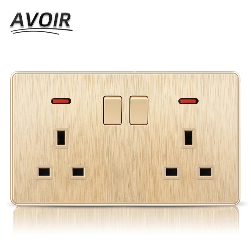 

Avoir UK Standard Plug Socket Dual Britain Outlet Switch Control Socket 13A Wall Power Outlet LED Indicator Aluminum Panel