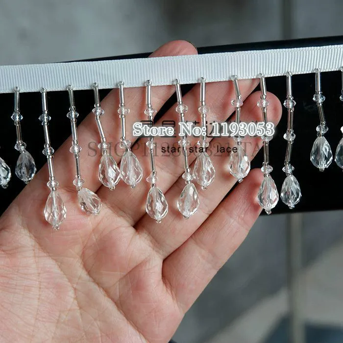 2 hof/Lot Kristall Anhänger Perlen Spitze Quaste Trimmen DIY Bühne Kleidung Hause Vorhang Hochzeit Dekorative Zubehör – Detail 4