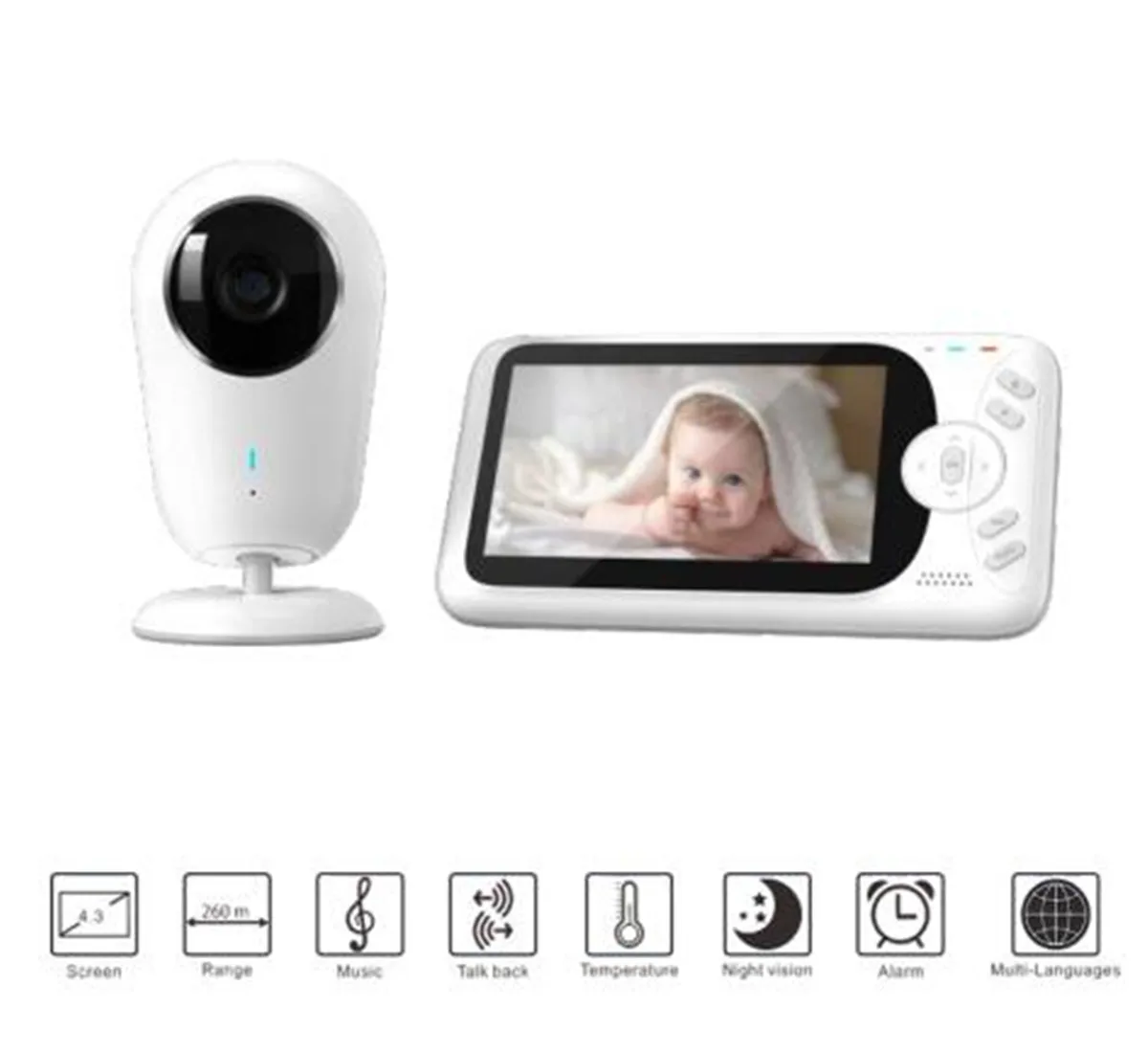 4.3inch 1080P Full HD Wireless Baby Monitor with IR Night Vision Tuya APP Intercom BabySitter Camera for Home Security