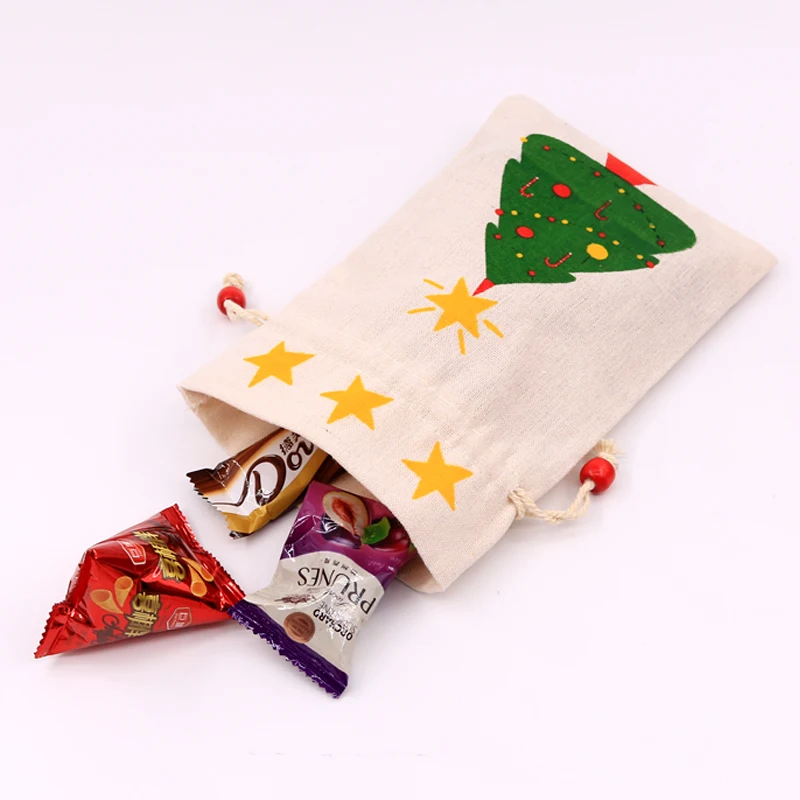 Wholesale 10pcs/Lot Burlap Christmas Gift Bag 15x23cm Cotton Bags Drawstring Pouches Sachet Socks Apples Jewelry Packaging Bags