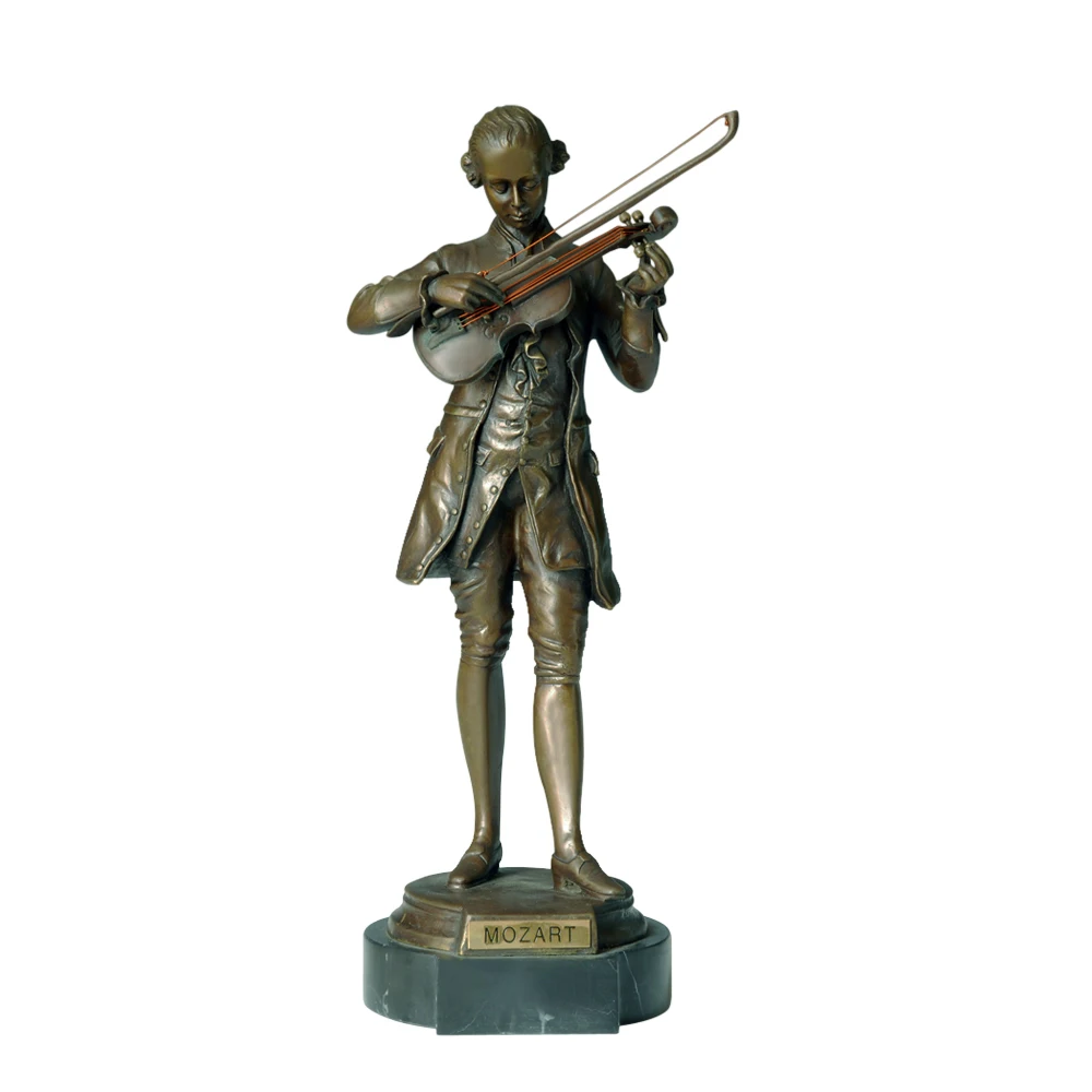 Mozart Playing Violin Bronze Statue Famous Music Composer Sculpture Figurine Antique Art Living Room Decoration