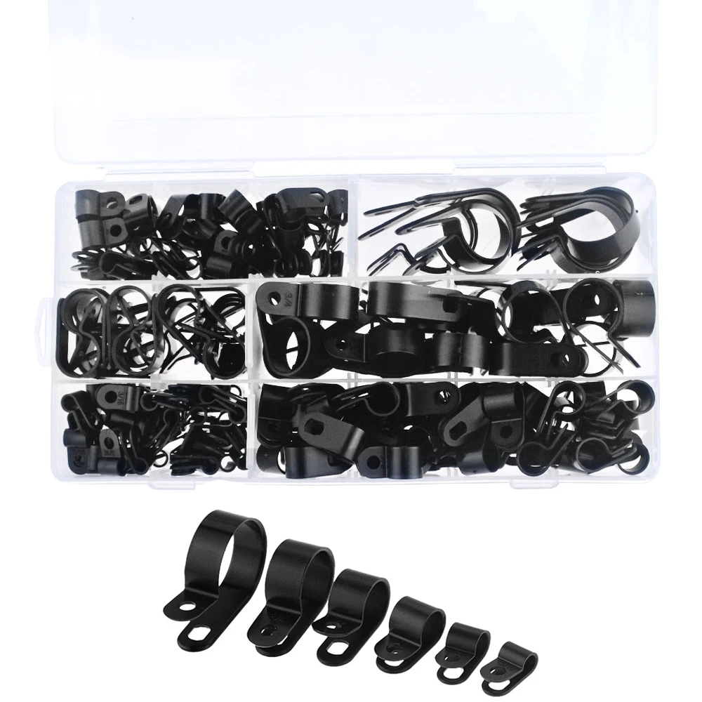 200PCS/Box R-Type Nylon Cable Clamp Plastic P Clips Fasteners Cable Mounting Fix Hardware Durable Hardware Tools