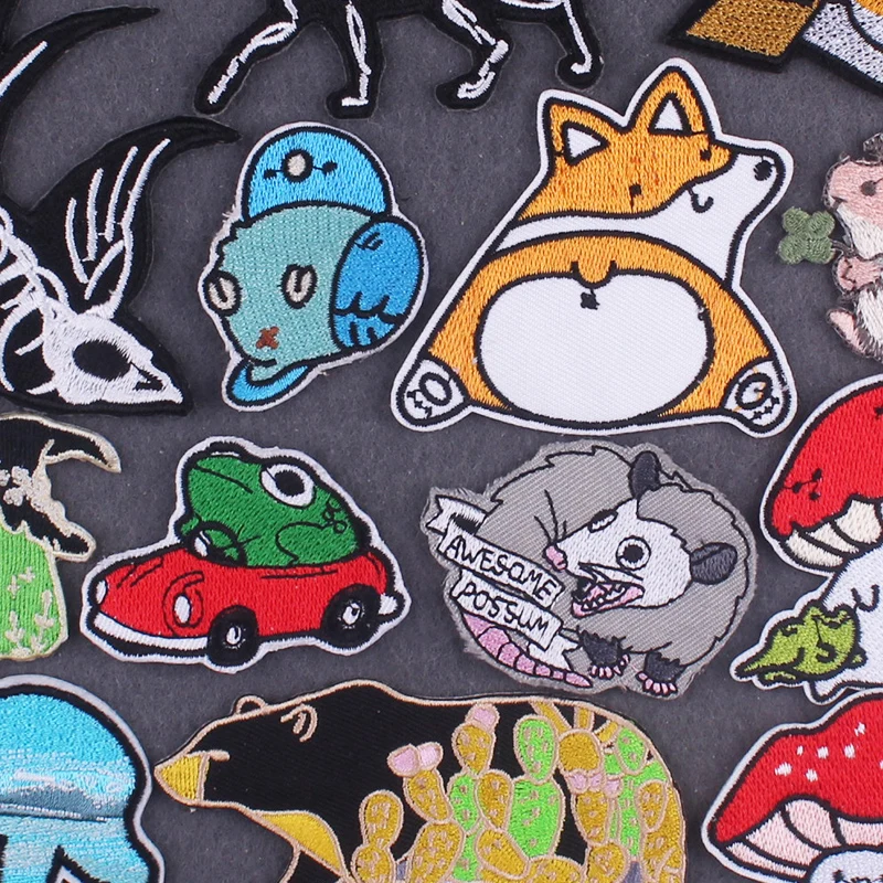 Iron On Patch Funny Frog Patches For Clothing DIY Anime Clothing Stripes Cartoon Animal Patch Embroidered Patches On Clothes