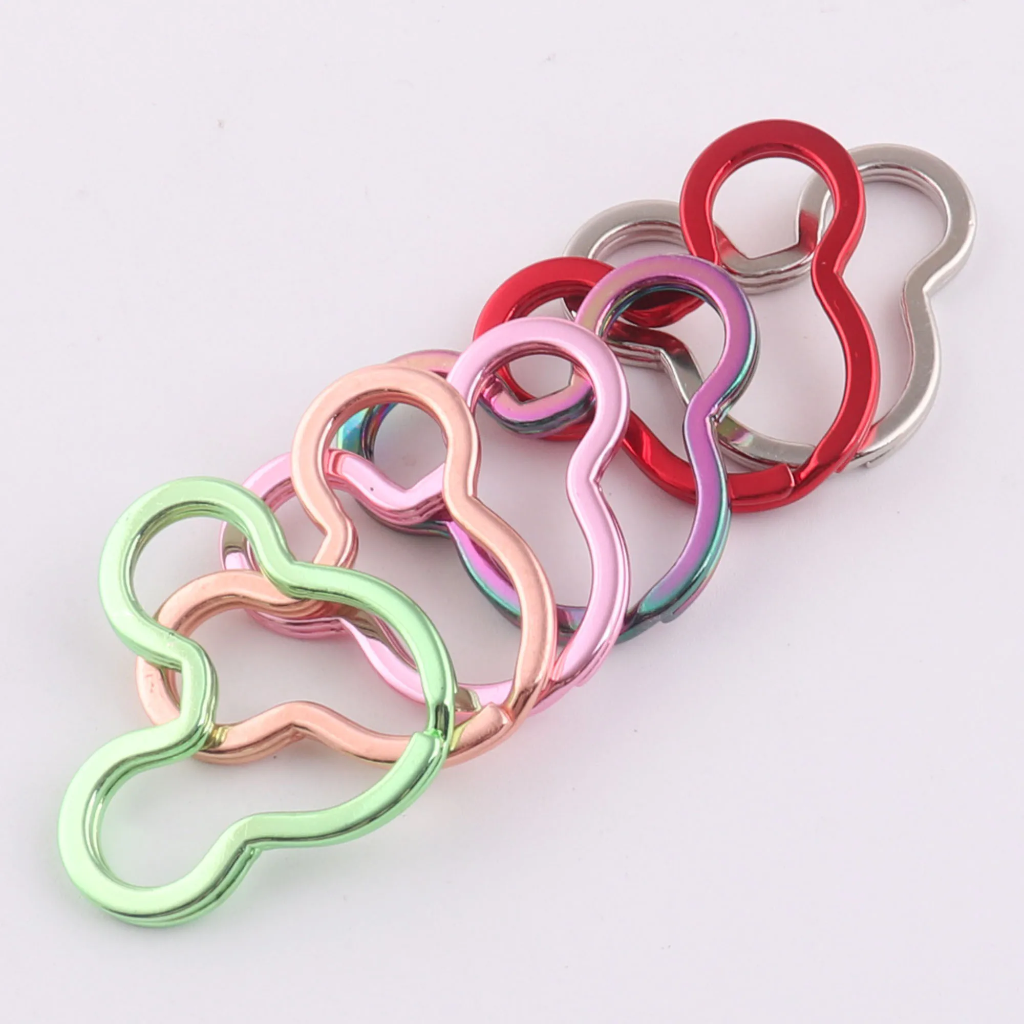 6 Pcs Split Jump Rings Mouse Head Split Key Rings leather key chains key fob Rose Gold/Silver/Rainbow/Red/Green/Pink