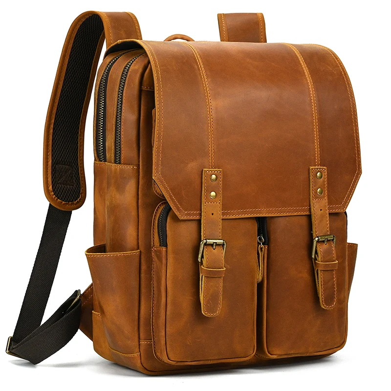 Vintage Fashion Leather Backpack Real Cowskin Backpacks Crazy Horse Leather Daypacks Men Male Leather Bag