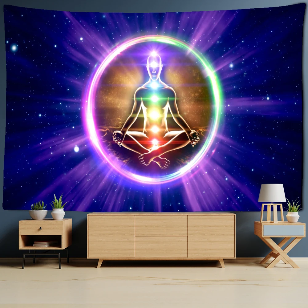 Indian Meditator Tapestry Wall Hanging Seven Chakras Psychedelic Mandala Witchcraft Tapiz Hippie Home Decor