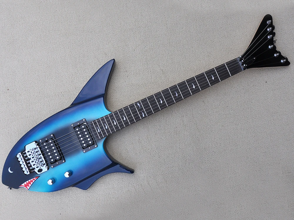 

Blue Shark Shape Electric Guitar with Rosewood Fretboard,Humbuckers Pickups,Providing Customized Service