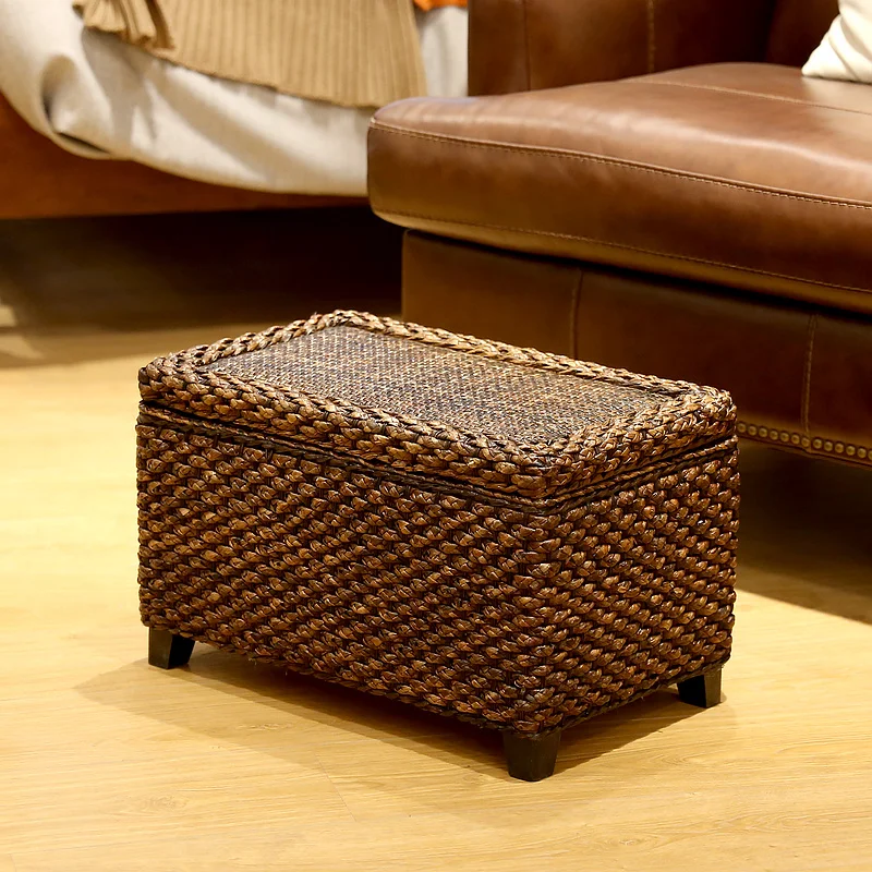 Furniture Home Hallway Bench Chair Leisure Kitchen Stools Rattan Woven Solid Wood Stool Storage Box Office Footrest Sofa Bench