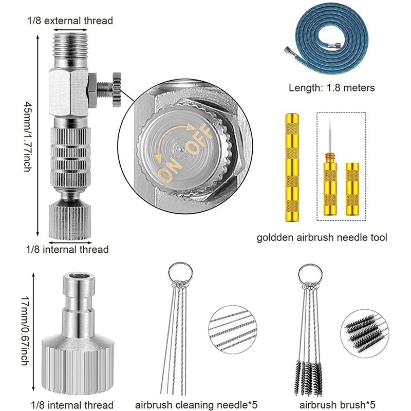 16PCS Airbrush Adapter Set  Airbrush Adapter Quick Release Connector Airbrush Spray Cleaning Tool For Air Compressor