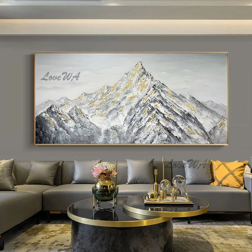 Quality Natural Scenery Wall Picture Frameless Mountain Abstract Art Handmade Oil Paintings Gold Foil Texture Canvas Artwork