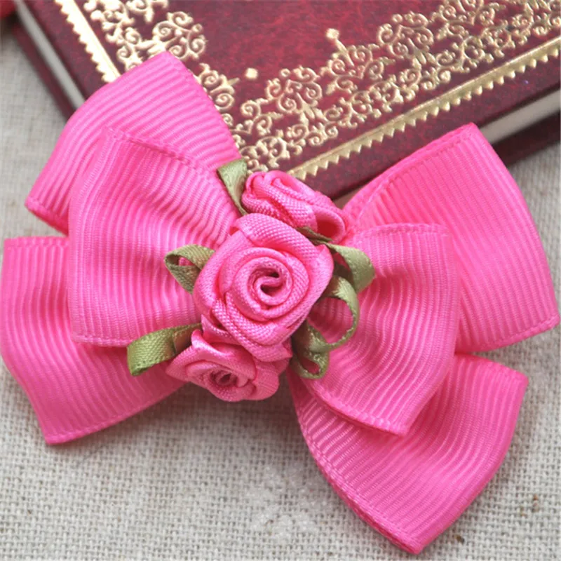 4 Pcs Mix Beautiful Rose Grosgrain Bow Applique Wedding Craft Flowers Decoration B135