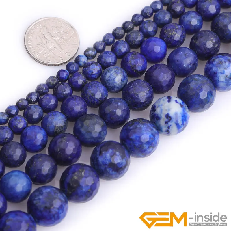 Natural Stone Blue Lapis Lazuli Bead Faceted Round Beads For Jewelry Making Strand 15 inch DIY Bracelet Necklace Jewelry Beads