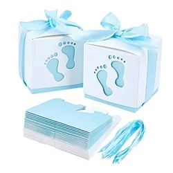 10pcs Newborn Baby Boxes Footprints Candy Baby Shower Gift Packaging Box Blue Pink Paper Bag Birthday Party Favor