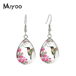 2020 New Hummingbird Earring Tear drop Earring Dancing hummingbirds Glass Dome Photo Jewelry Bird Art Earrings