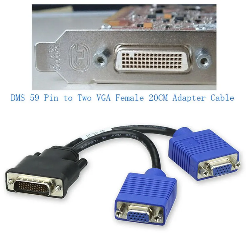 59 pin male DVI to 2 VGA female  DMS-59  to Dual VGA video cable 20CM