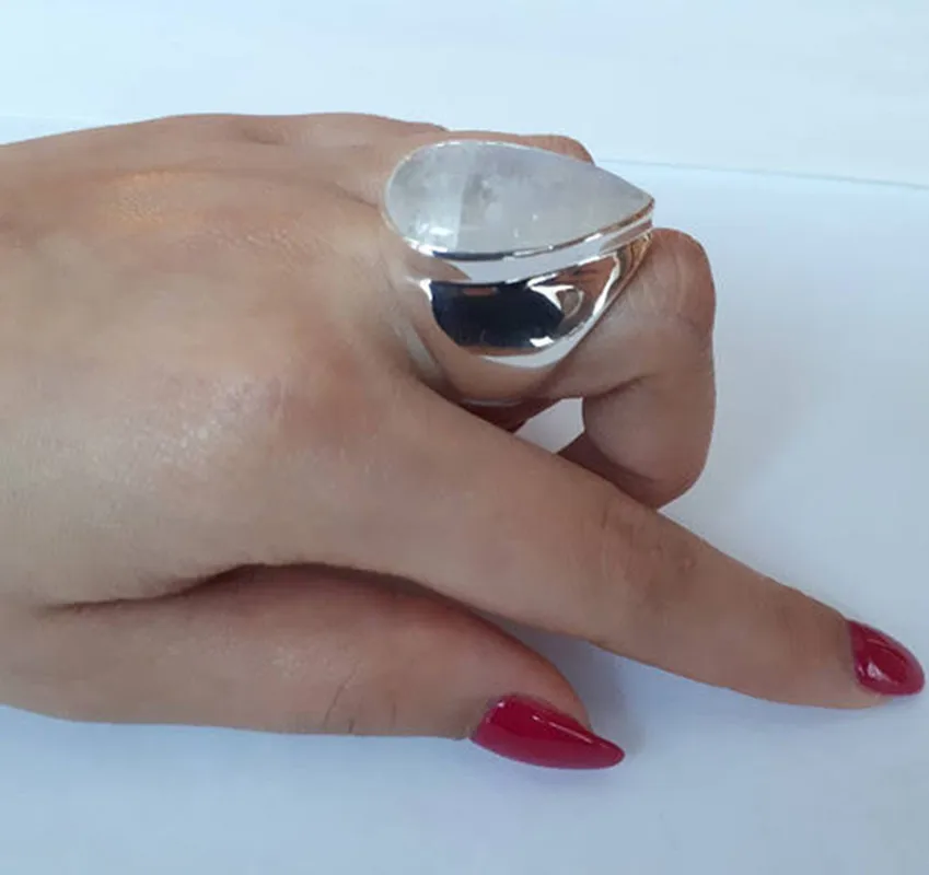 Buyee-Bague en argent regardé 925 pour femme et fille, grand anneau doux, polissage léger, grosse pierre, cercle de bijoux fins, mode