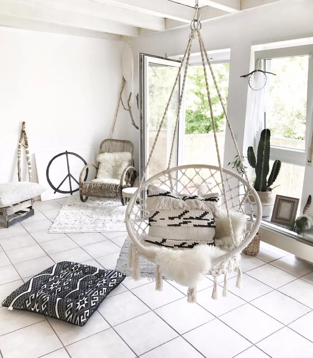 2025 Nordic Handmade Knitted Round Hanging Hammock Outdoor Indoor Bedroom Baby Kids Hanging Chair Children Swing Home Decor