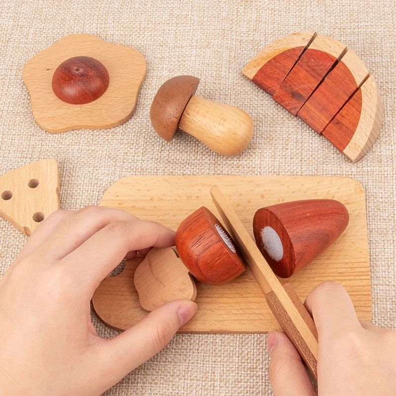 Juego de cocina de simulación clásico de madera Montessori, juguetes de frutas cortadas de troncos de alta calidad, regalos de Educación Temprana, casa de juegos, juguetes para niños gif