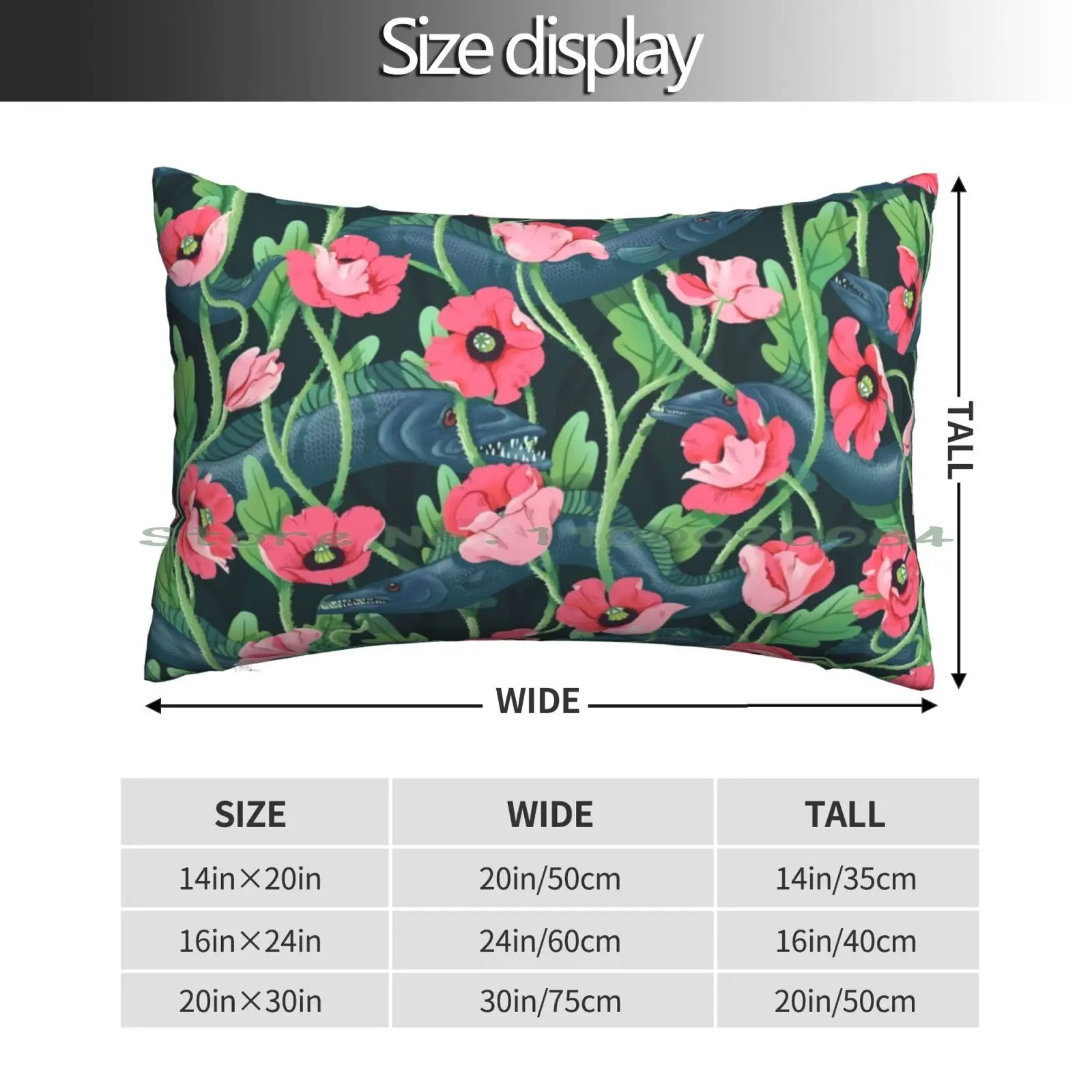 Barracuda-Midnight Pillow Case 20x30 50*75 Sofa Bedroom Barracuda Eel Fish Poppy Flower Nature Pattern Seamless Pink Green